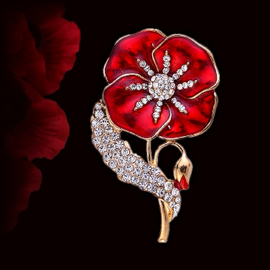 Rhinestone Crystal Poppy Brooch