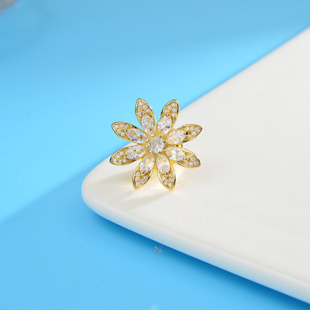 Royal Zirconia Flower Pin Brooch