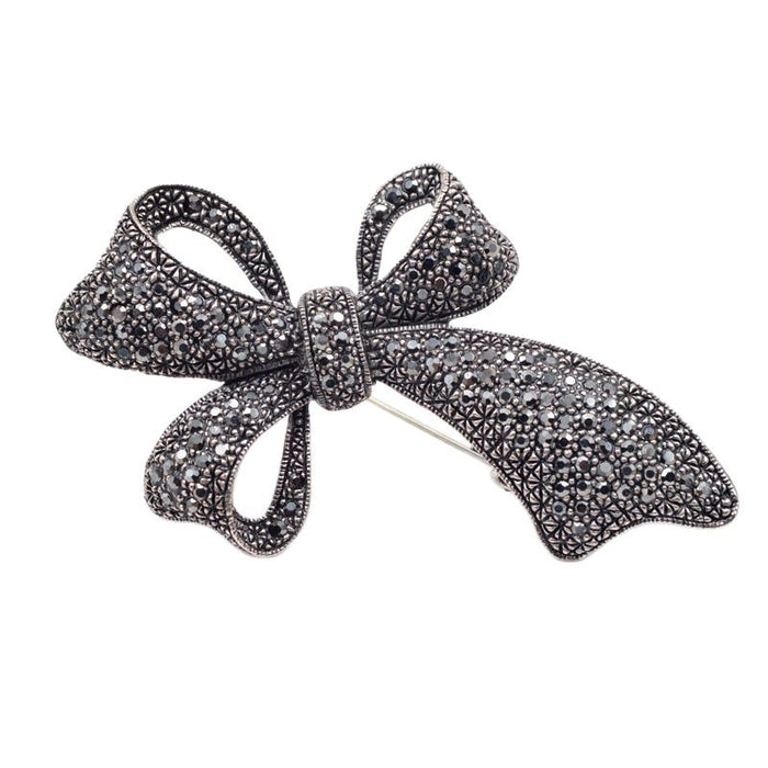 Rhinestone Black Ribbon Brooch