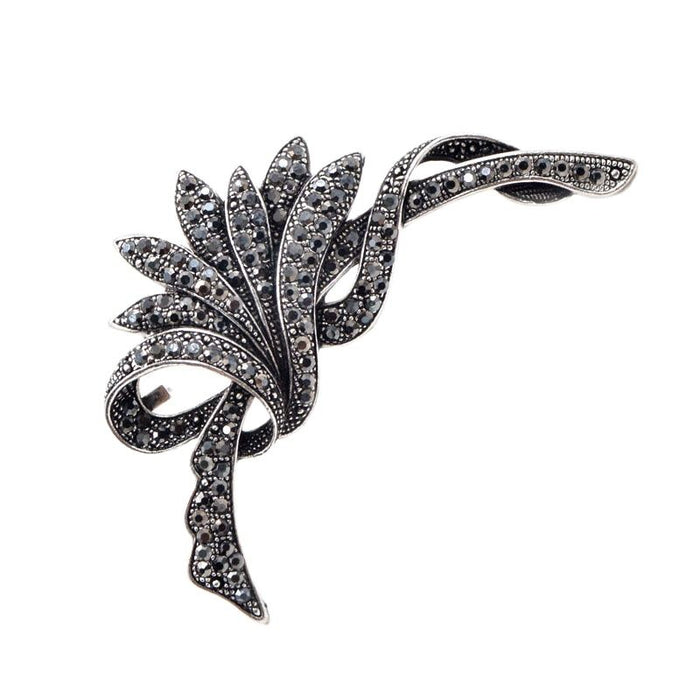 Rhinestone Black Flower Brooche