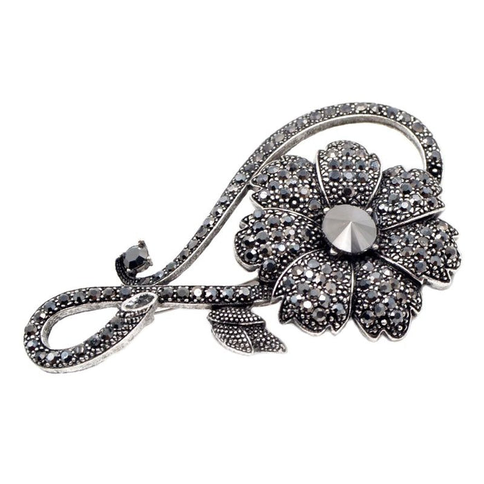 Rhinestone Black Flower Brooche