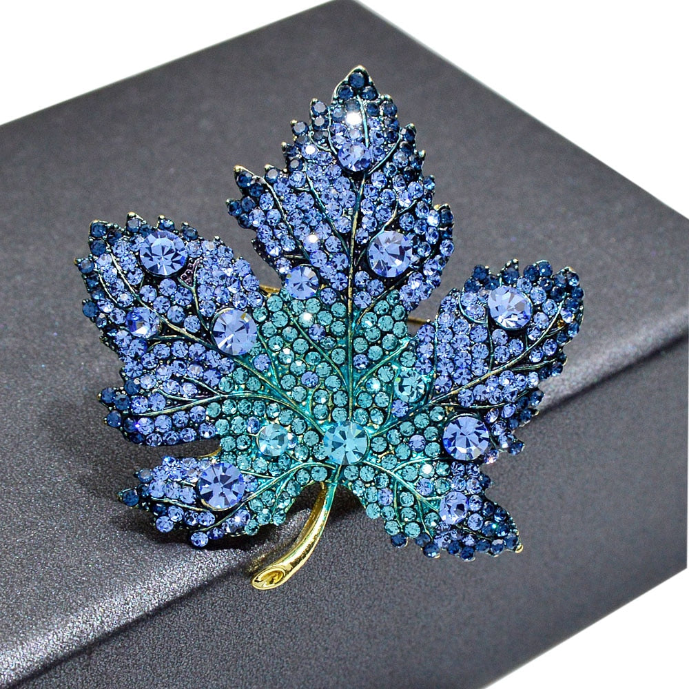 Rhinestone Blue Maple Brooche