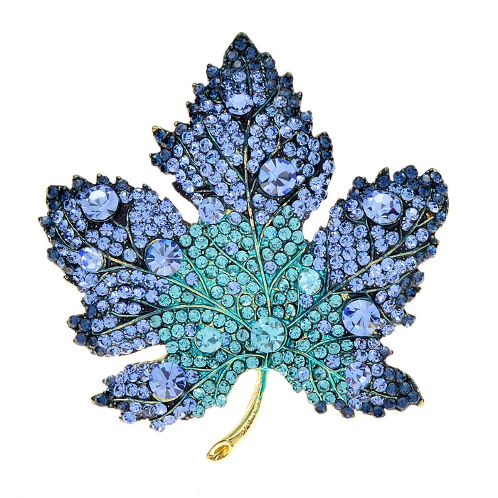 Rhinestone Blue Maple Brooche