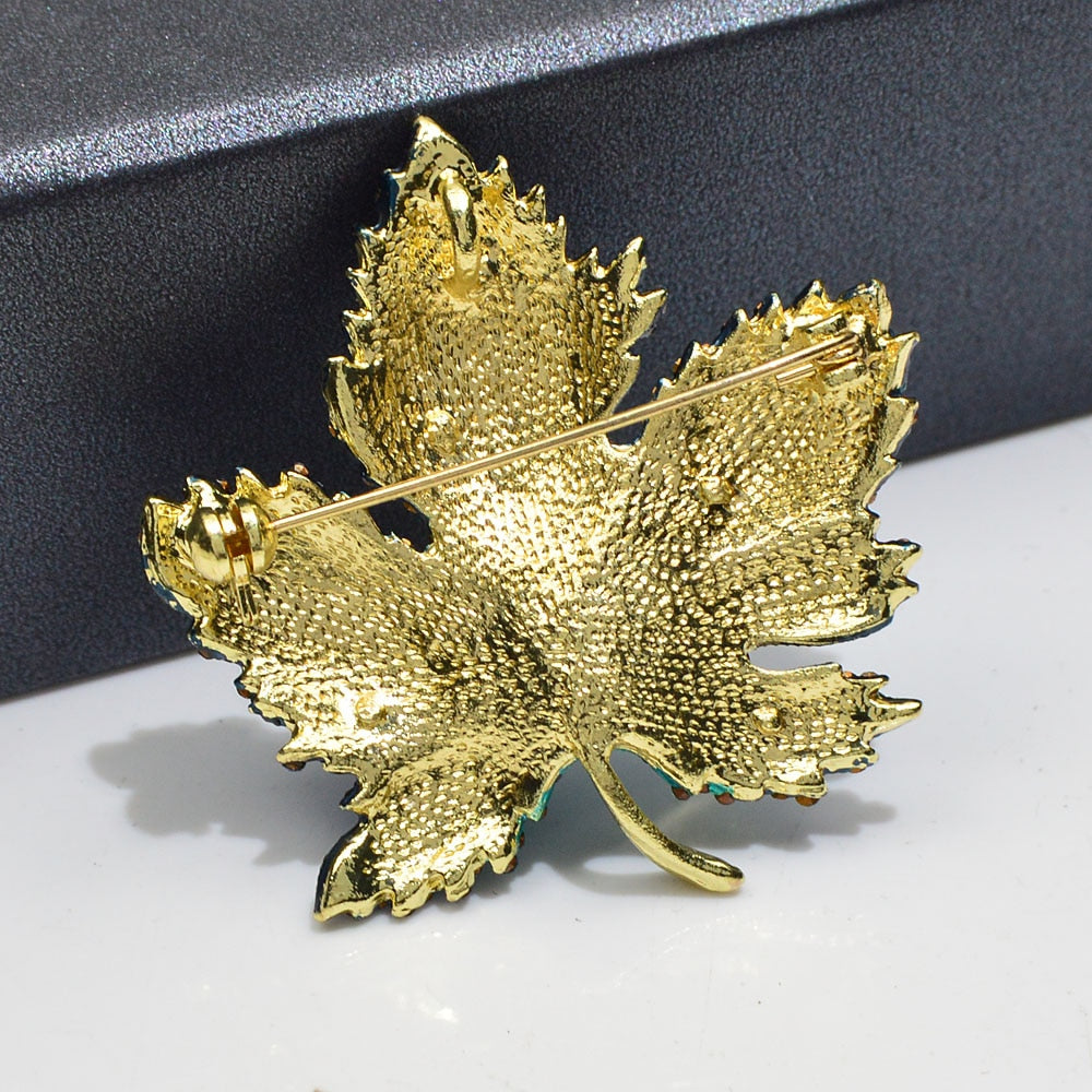 Rhinestone Blue Maple Brooche