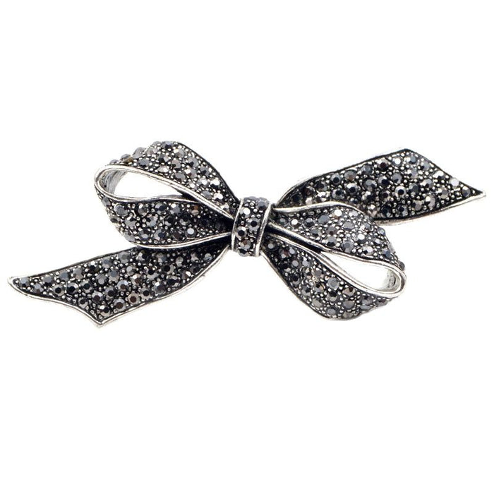 Rhinestone Black Flower Brooch