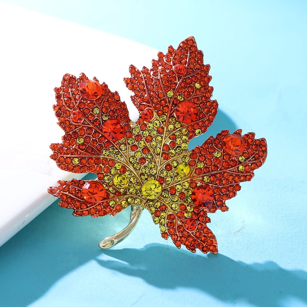 Canadian Autumn Rhinestone Maple Brooch