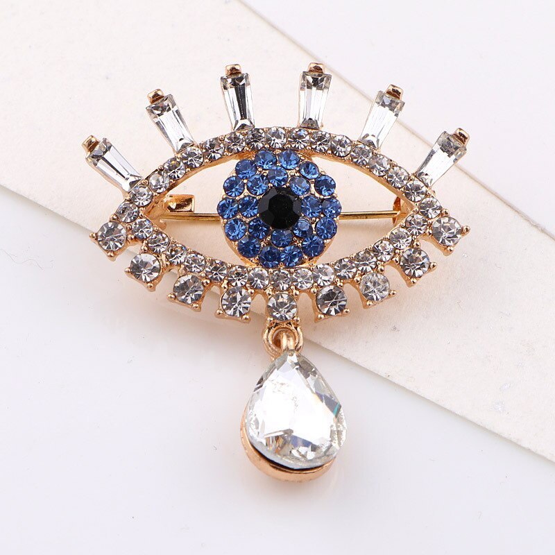 Sapphire Crystal Rhinestone Blue Eye Brooch