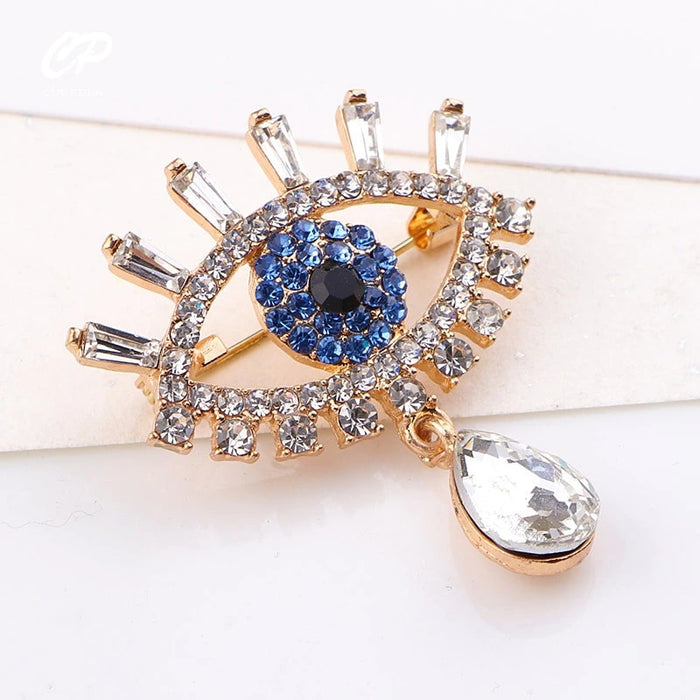 Sapphire Crystal Rhinestone Blue Eye Brooch