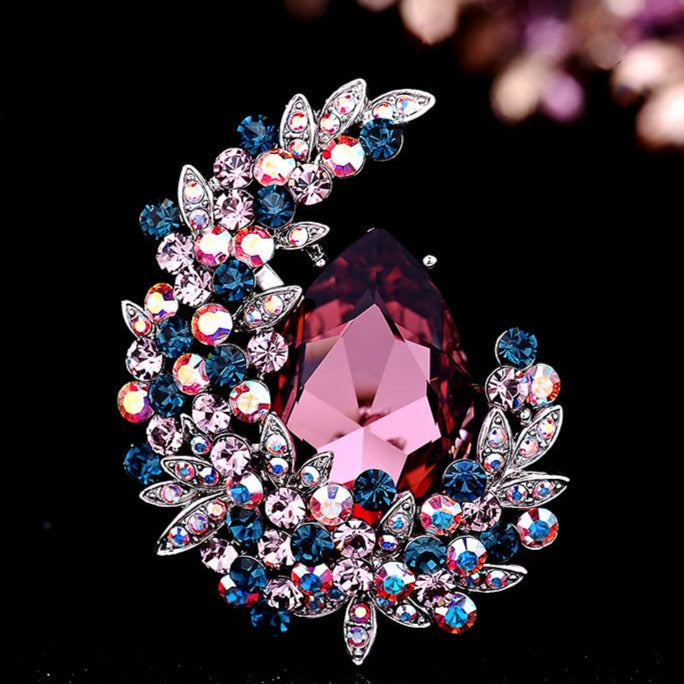 Burgundy Crystal Moon Brooch