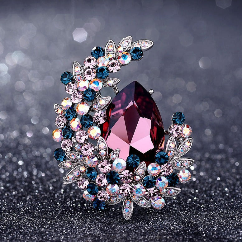 Burgundy Crystal Moon Brooch