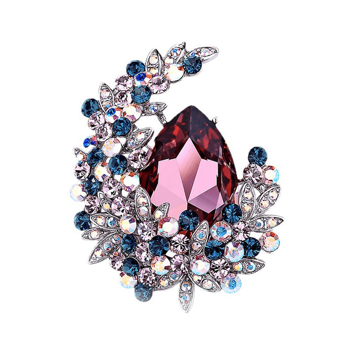 Burgundy Crystal Moon Brooch